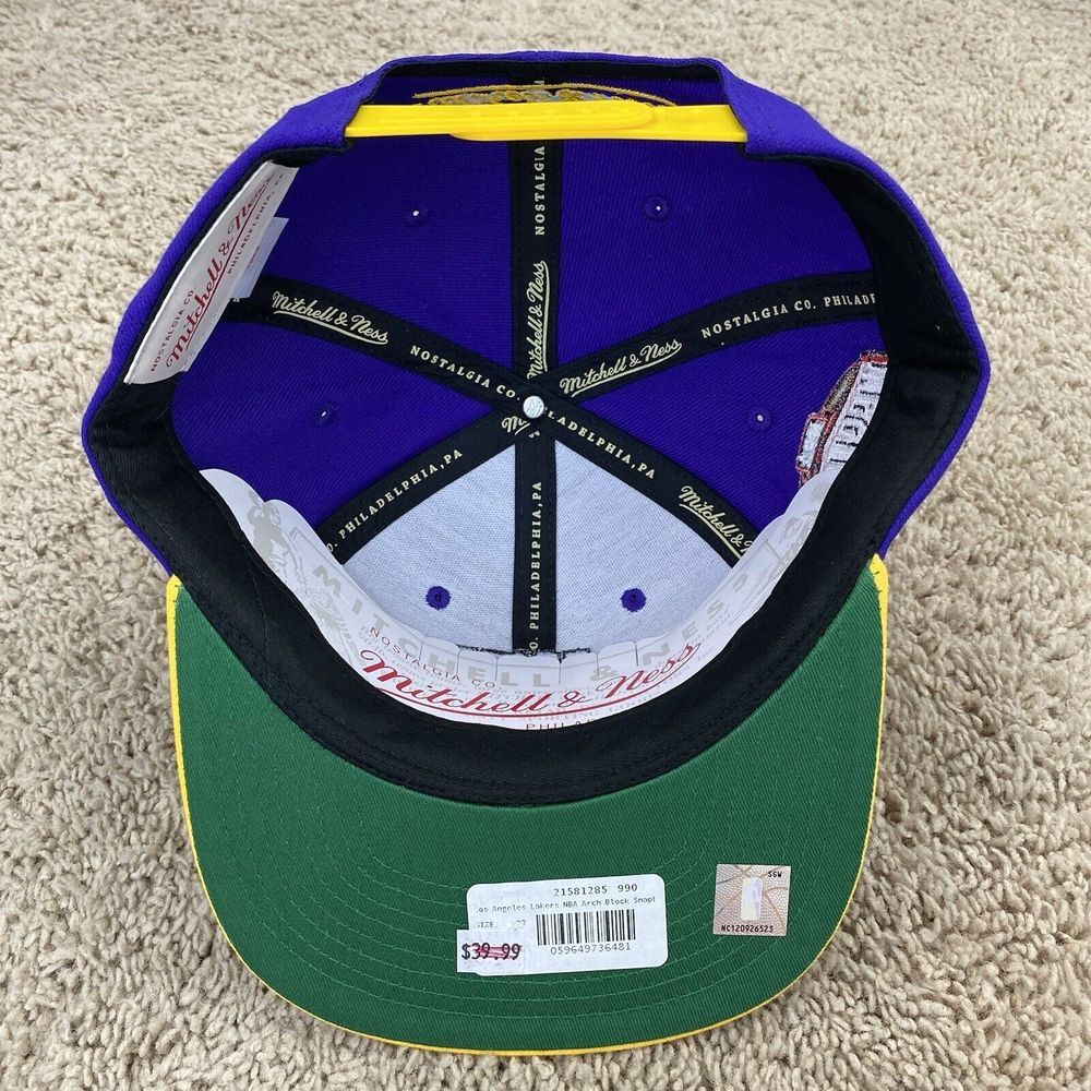 LA Lakers Hat Mitchell & Ness Snapback Purple Gold Arch Block Diamond Patch Cap - Picture 6 of 7